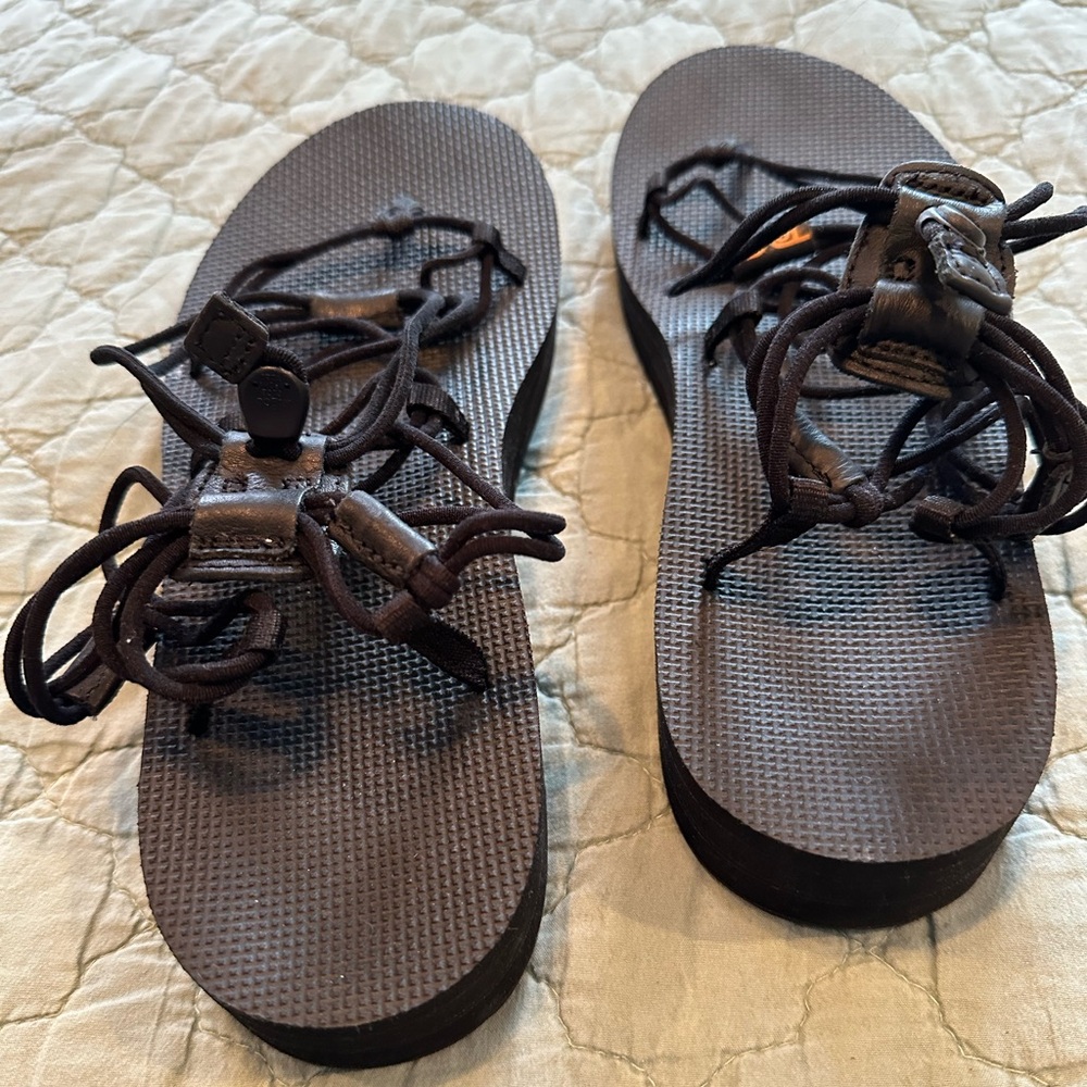 Teva Black Platform Strappy Ankle Wrap Sandal - Picture 5 of 8